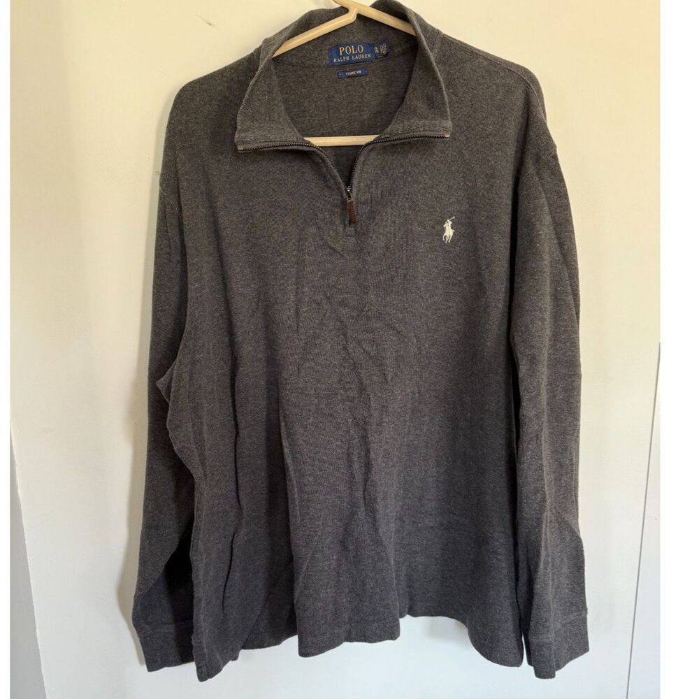 Polo Ralph Lauren Men's Quarter Zip Estate Rib Gray Longsleeve Shirt Sz XL